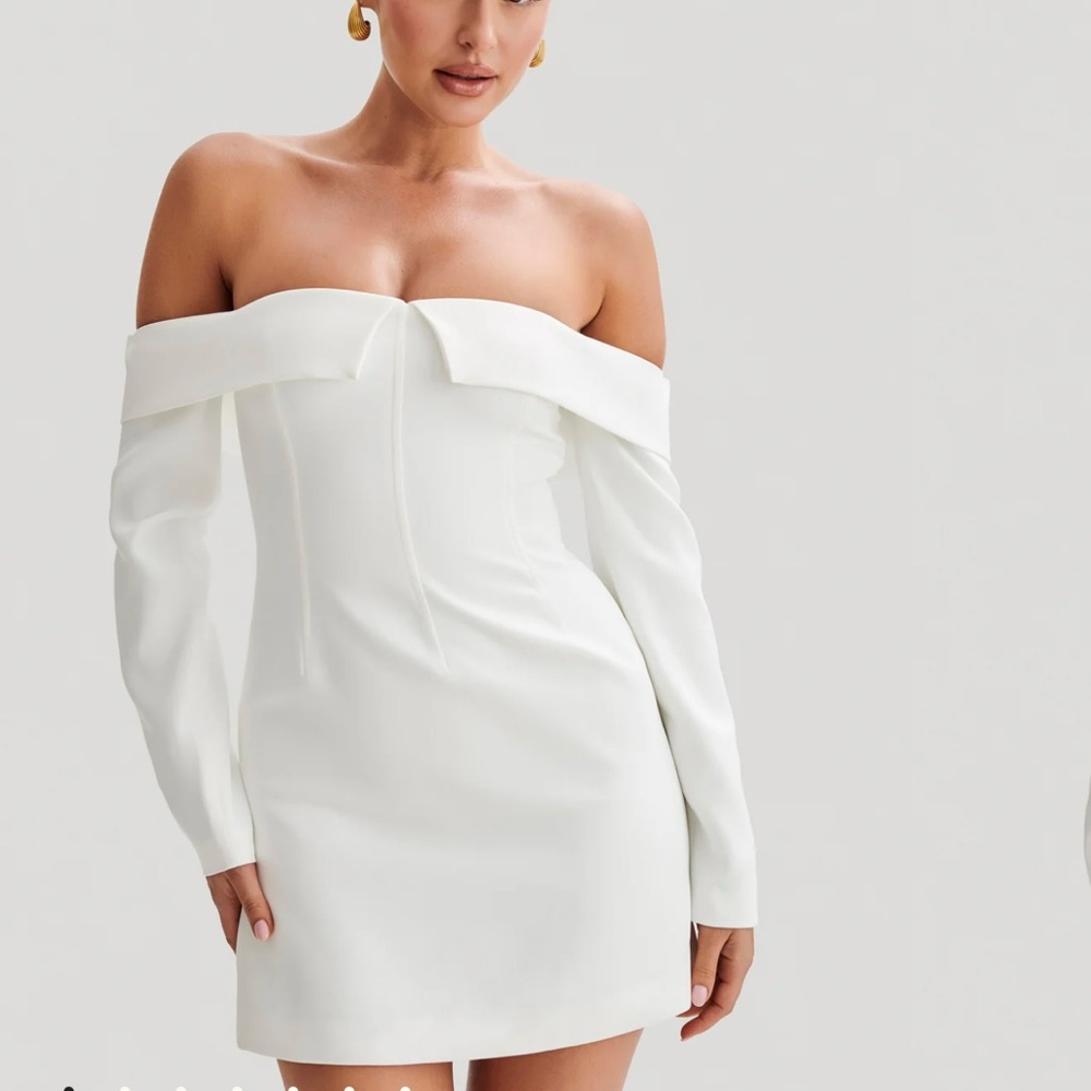 Suiting Off Shoulder Mini Dress - Ivory